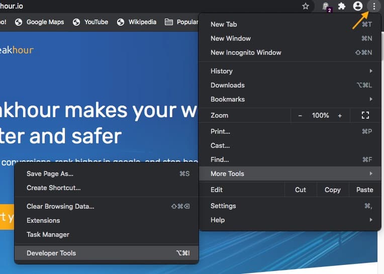 open dev tools