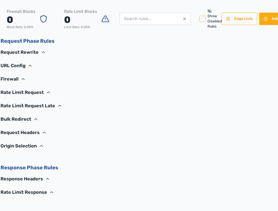 Rules overview screen with request and response rule phases